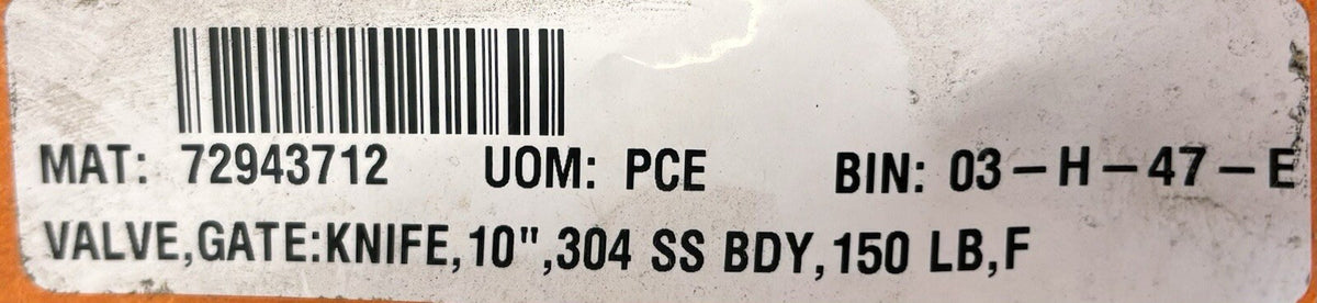 Fabri-Valve F39R304 10 in data tag