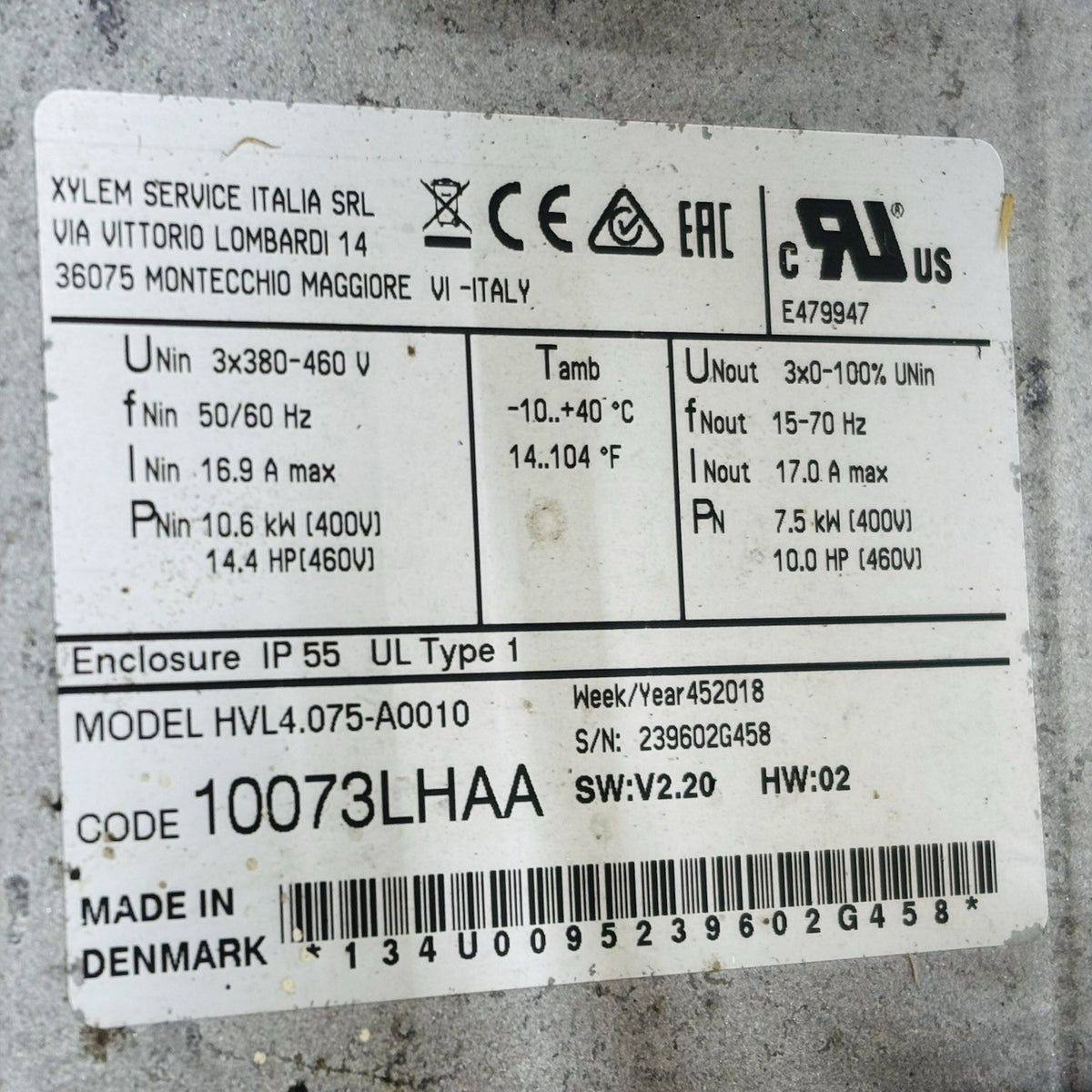 Goulds 15SV4FJ4C60V34 Multistage Pump equipment nameplate