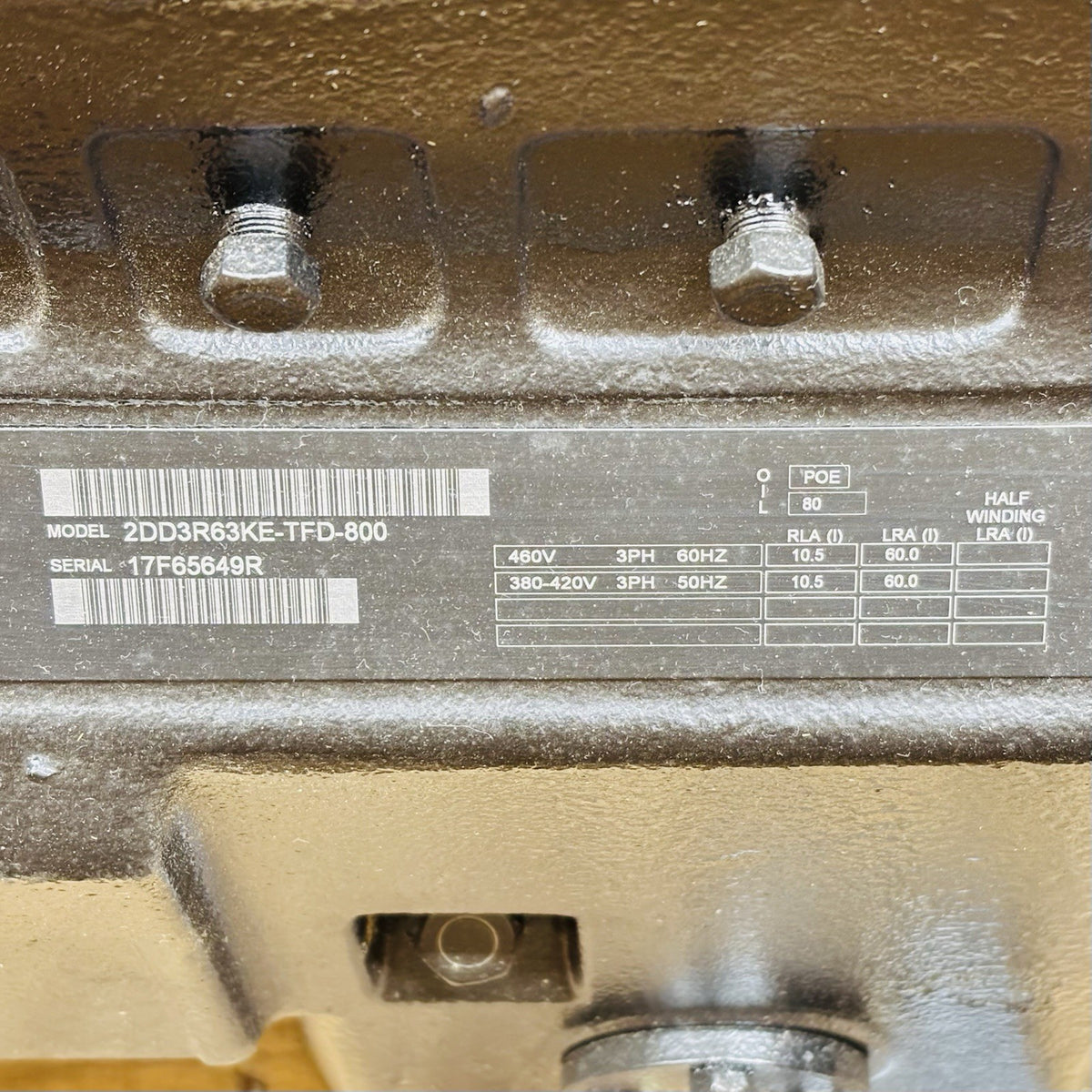Copeland 2DD3R63KE-TFD-800 Discus Compressor equipment nameplate