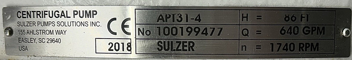 Sulzer APT31-4 6x4-11 nameplate