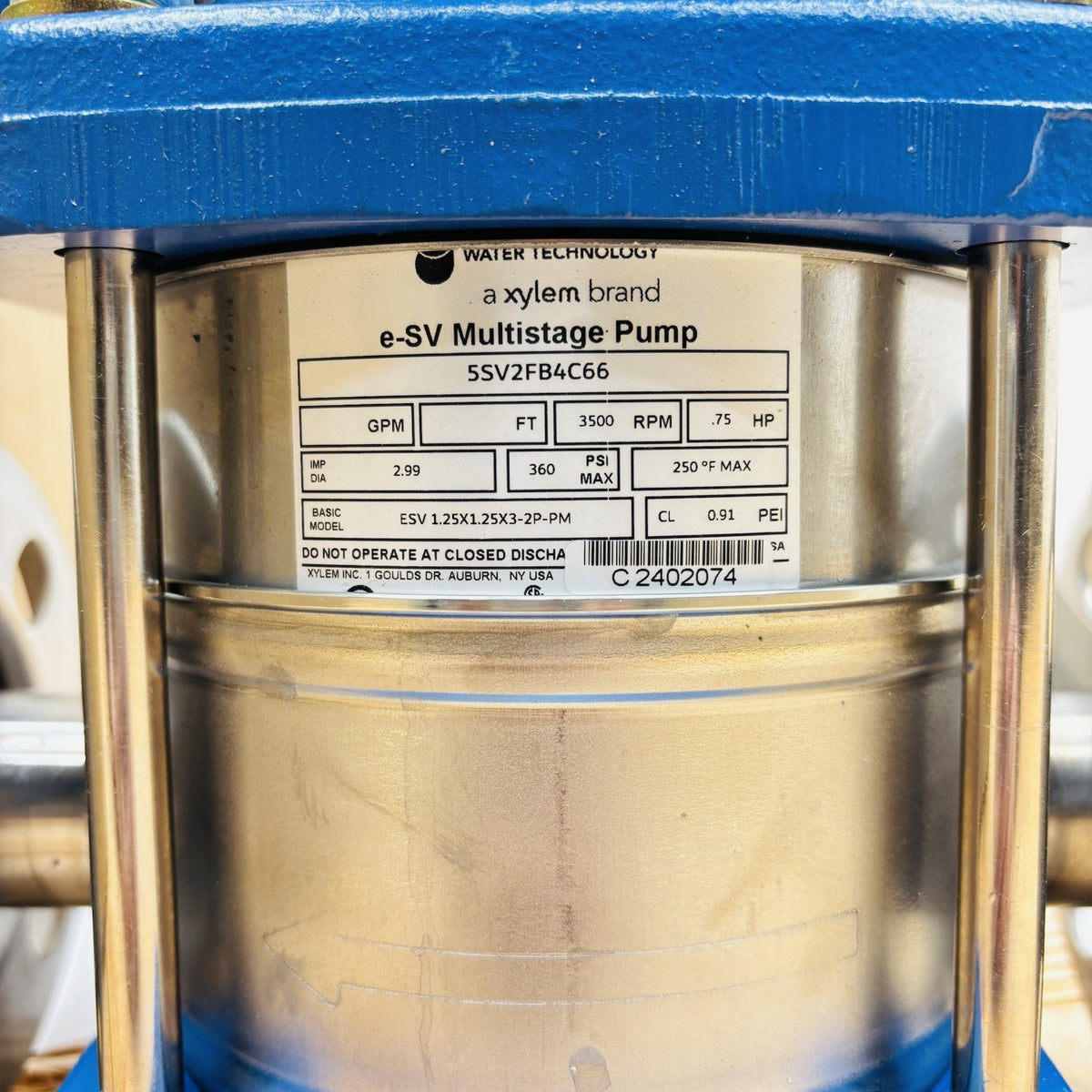 Goulds 5SV2FB4C66 Multistage Pump equipment nameplate