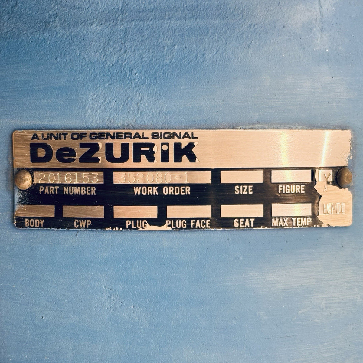DeZURIK 9181534 (Figure 771) 12 in data tag
