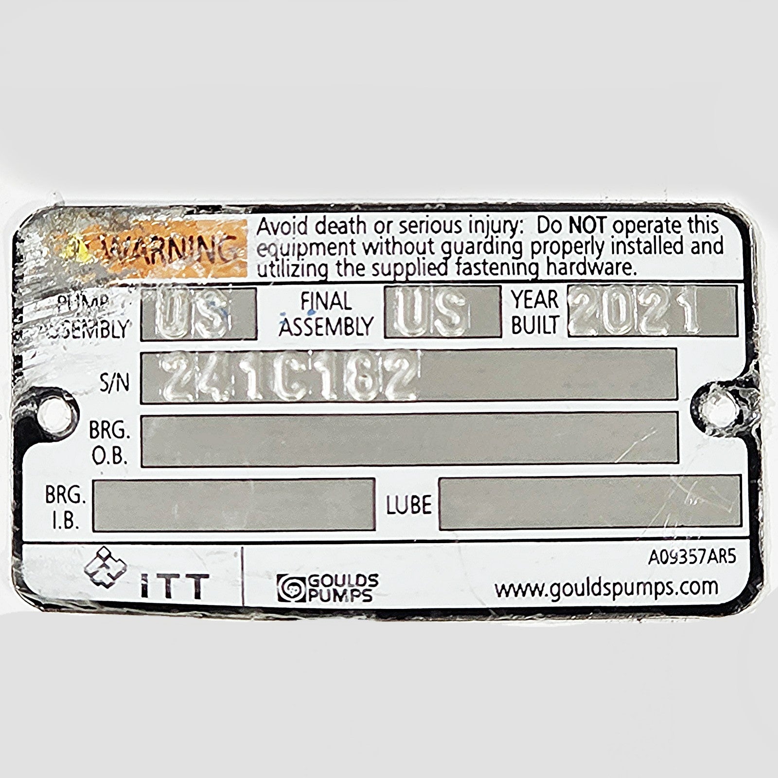 Goulds 3316M impeller reference tag 241C182RE