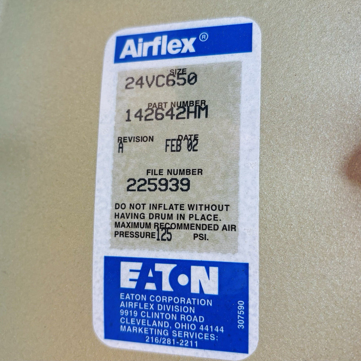 Eaton 142642HM 24VC650 nameplate