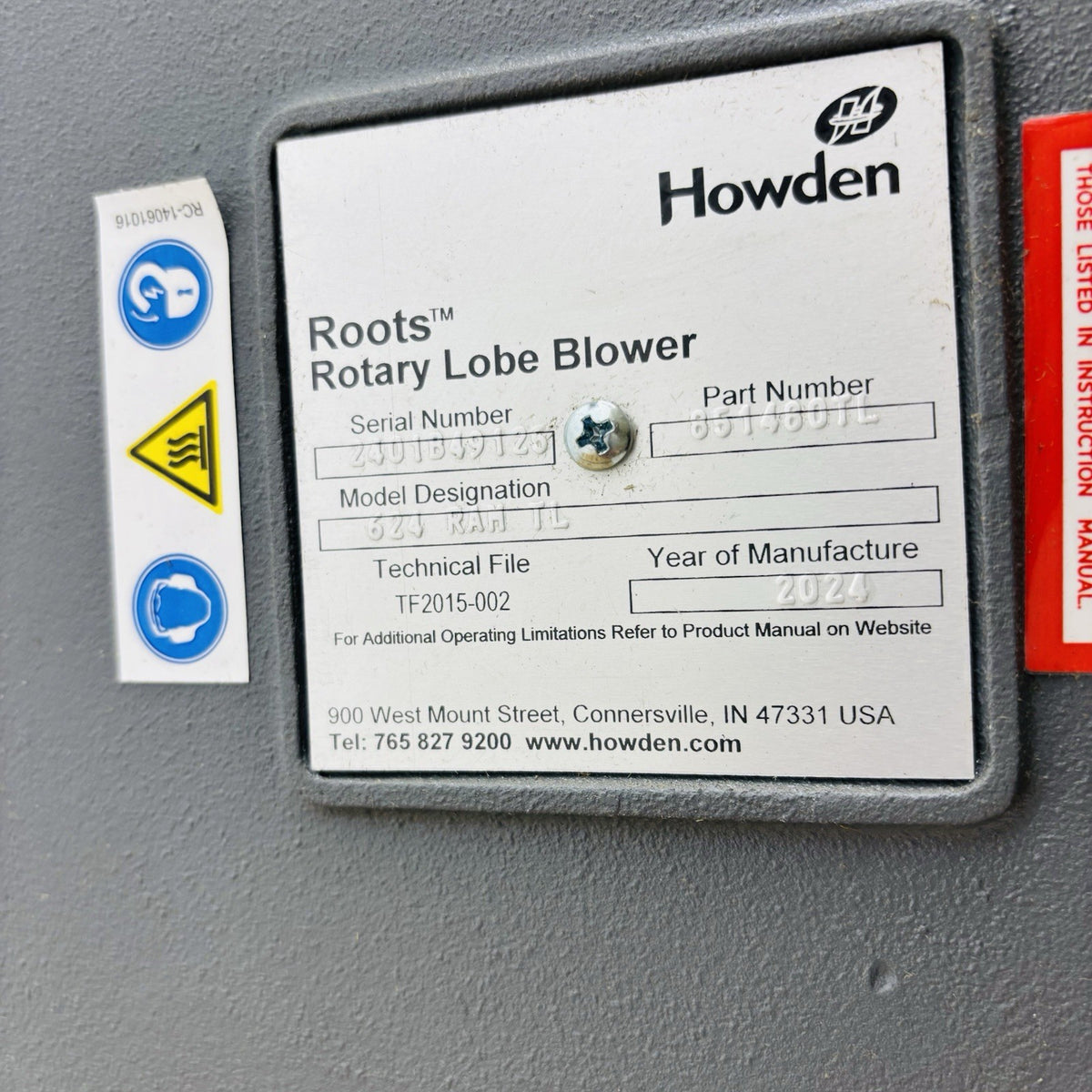Howden Roots 624 RAM TL 10x10 nameplate