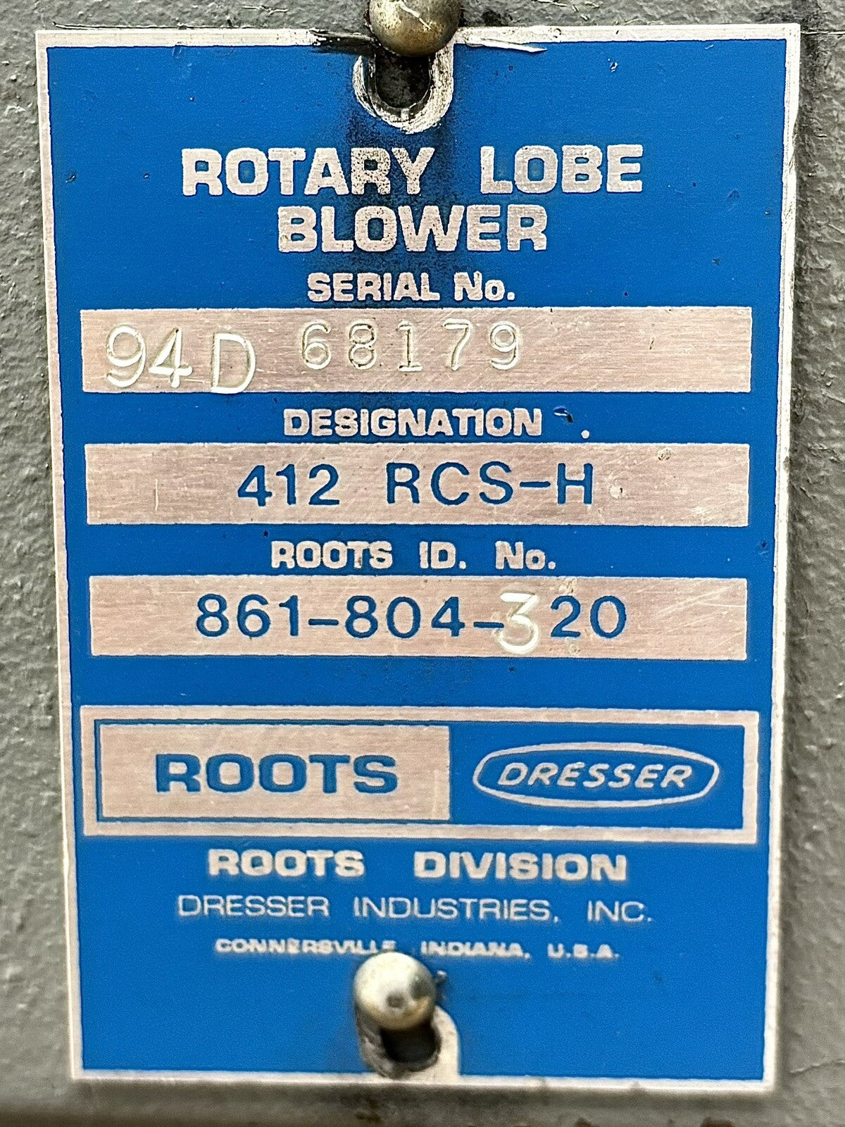 Roots 412 RCS-H nameplate