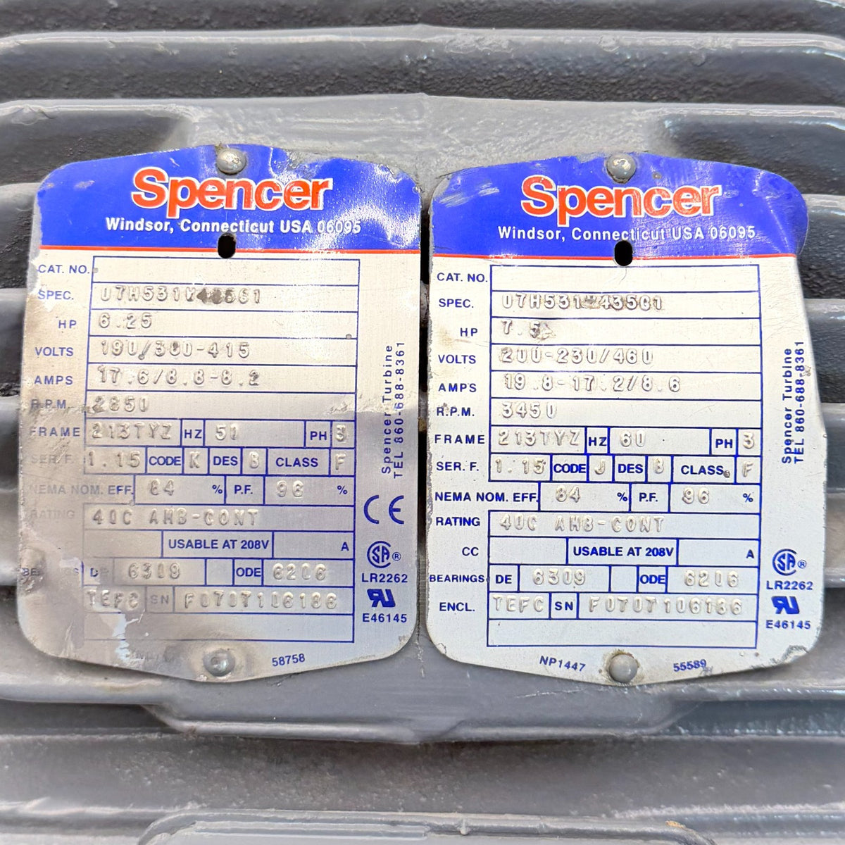 Spencer VB055B-000 data tag