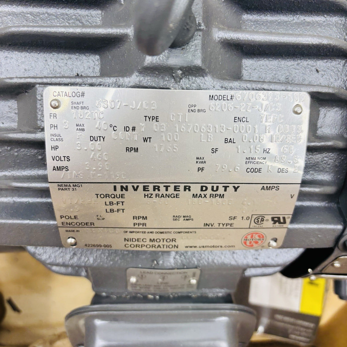 US Motors 57063B1-P30 nameplate