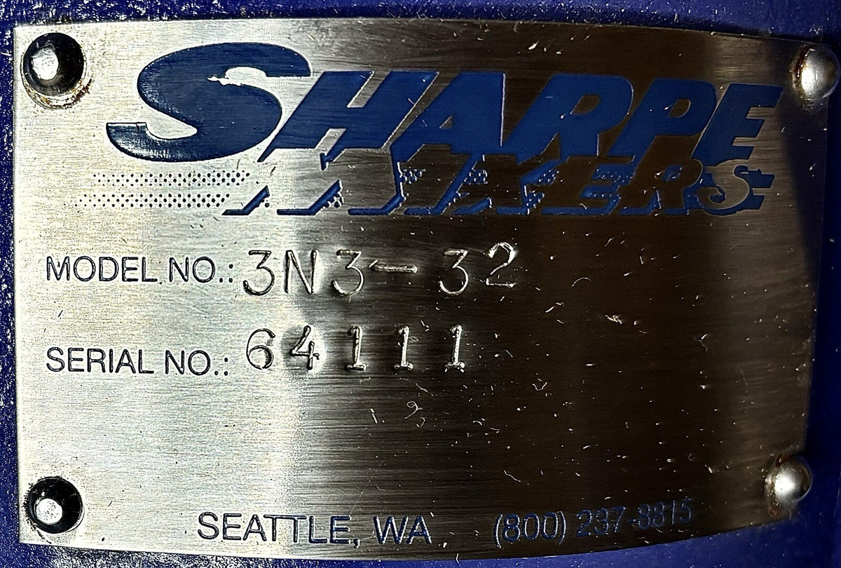 Sharpe Mixers 3N3-32 Mixer Drive equipment nameplate
