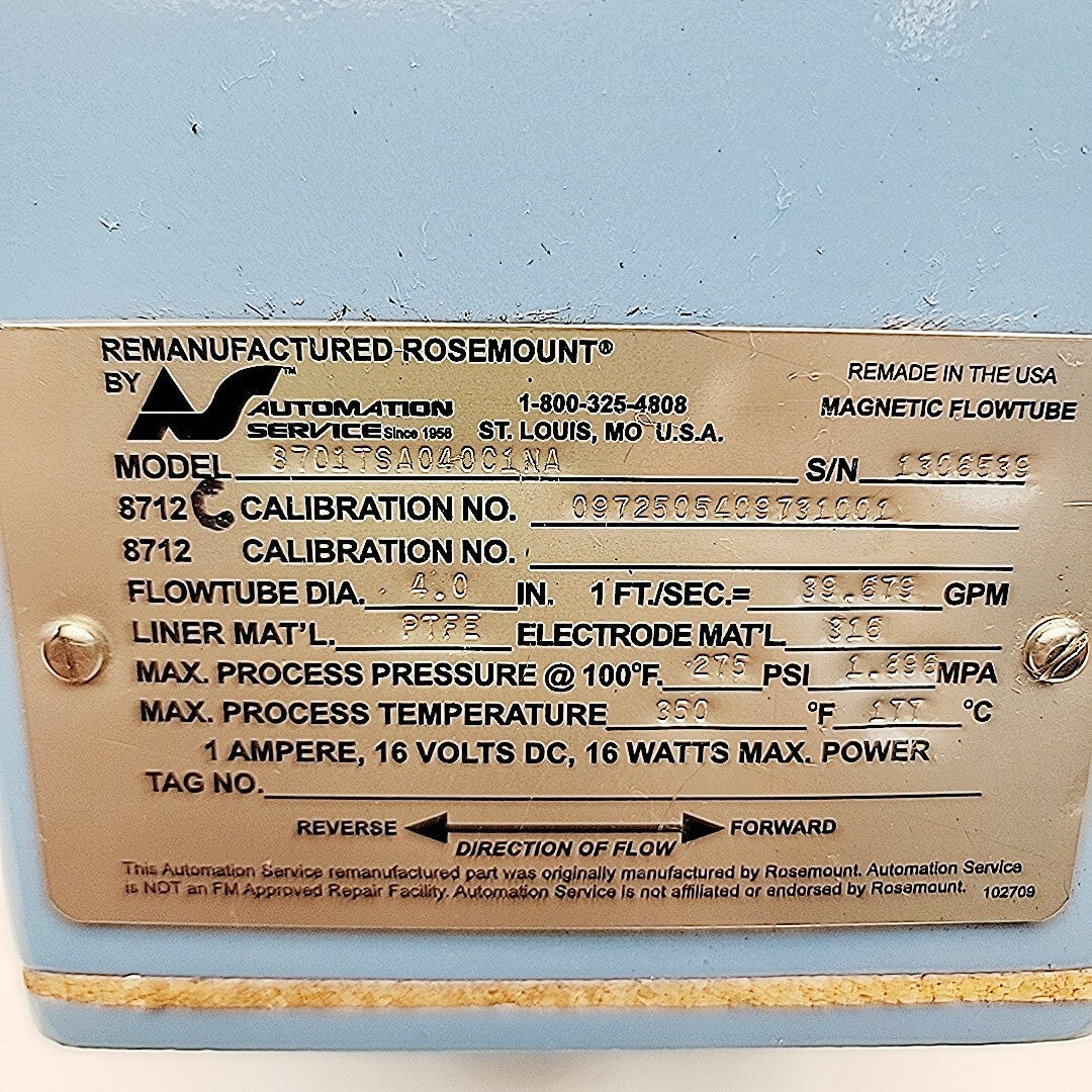 Rosemount 8701TSA040C1NA 4" Magnetic Flowtube
