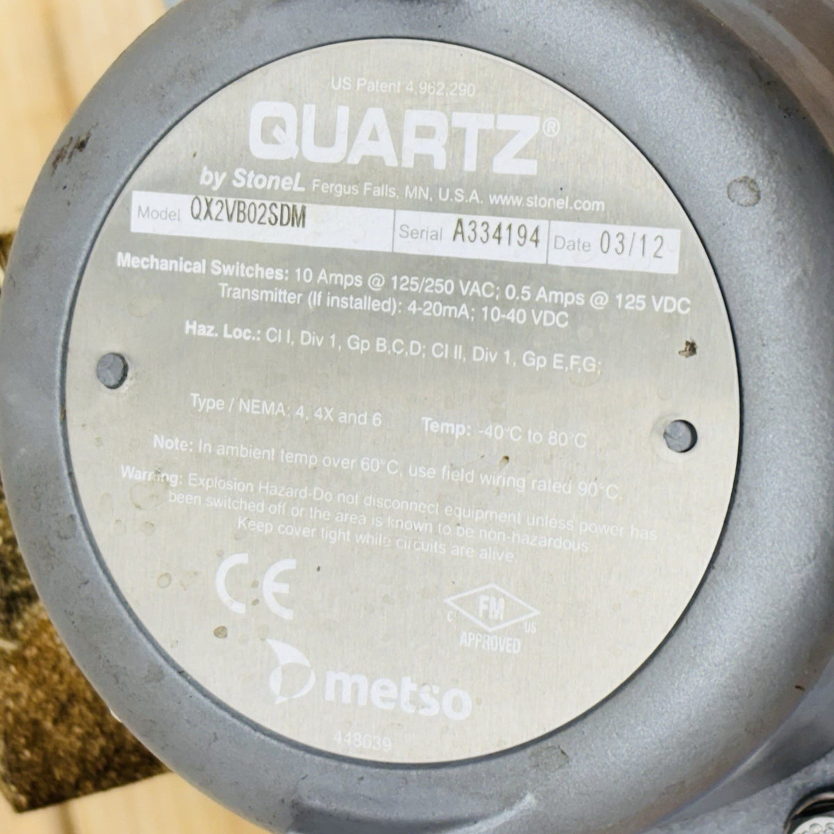 Jamesbury 9150313600XTZ2 4 in (DN100) data tag