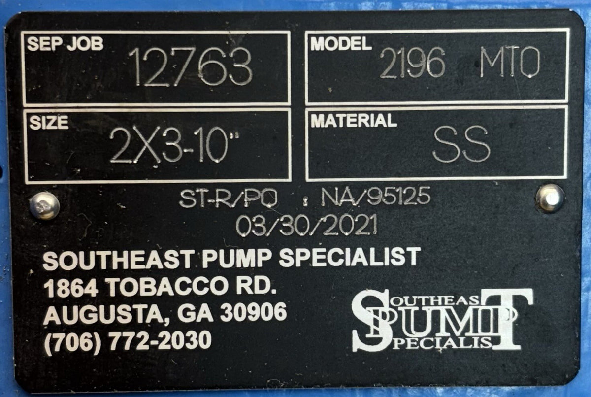 Goulds 2196 MTO 2x3-10 nameplate