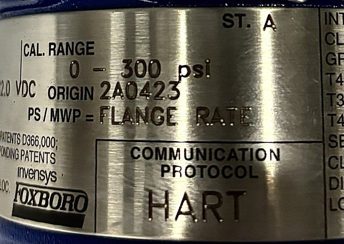 Foxboro IGP10-TPHD1C-L1 Pressure Transmitter equipment nameplate