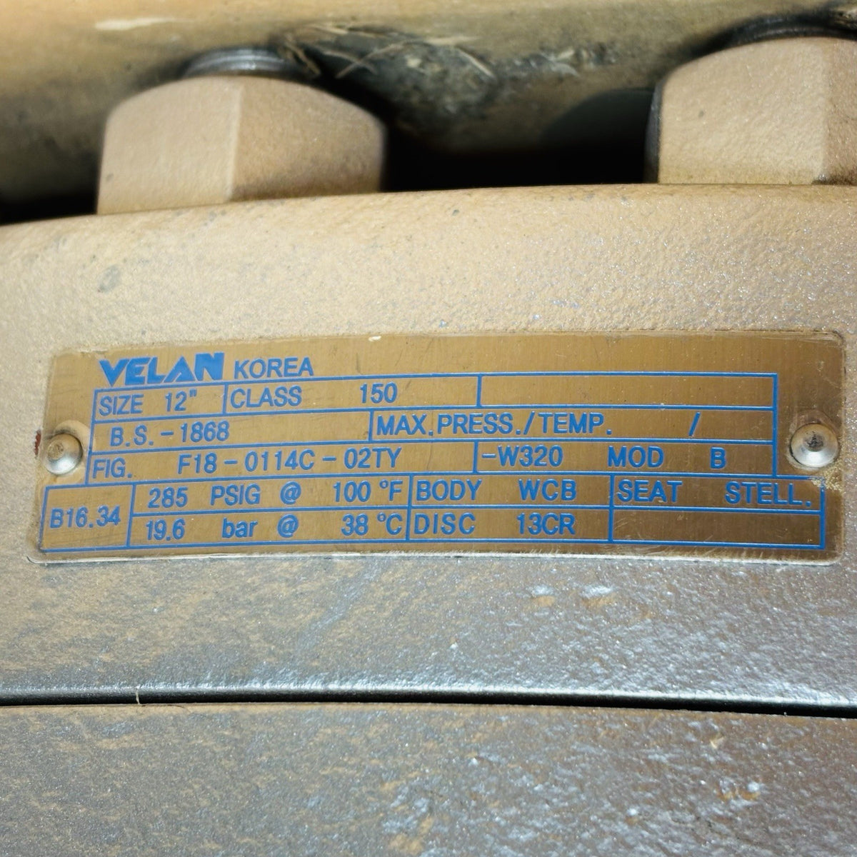 Velan F18-0114C-02TY nameplate