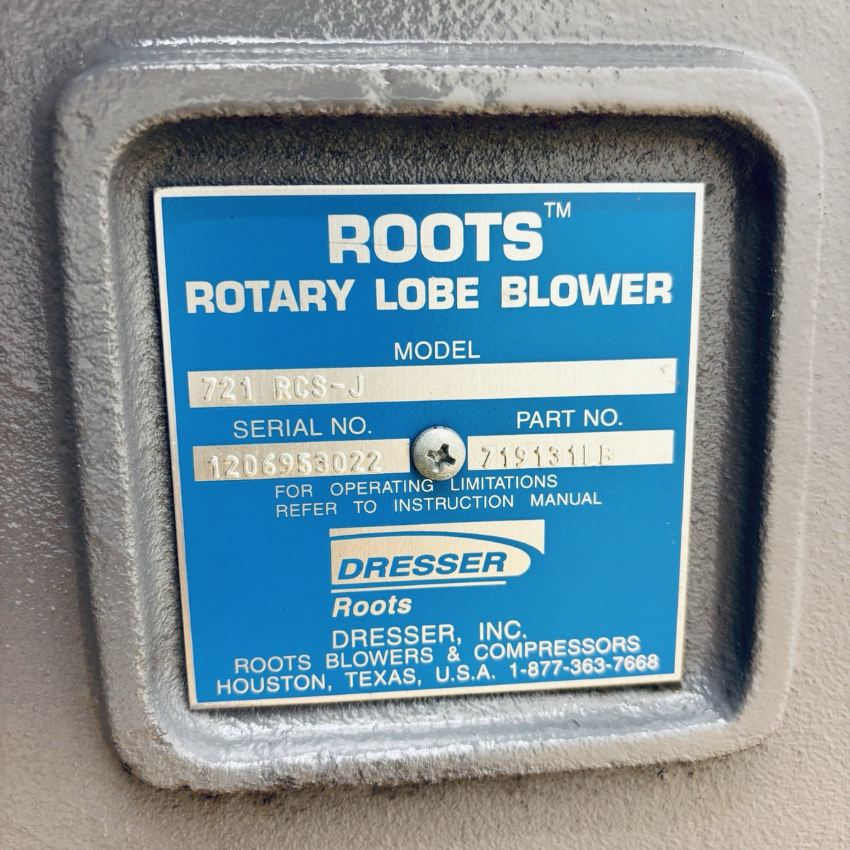 Dresser 721 RCS-J / PN 719131LB nameplate