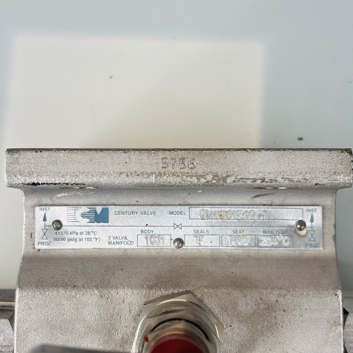 Century Valve CM1031F49CT Three Valve Manifold equipment nameplate