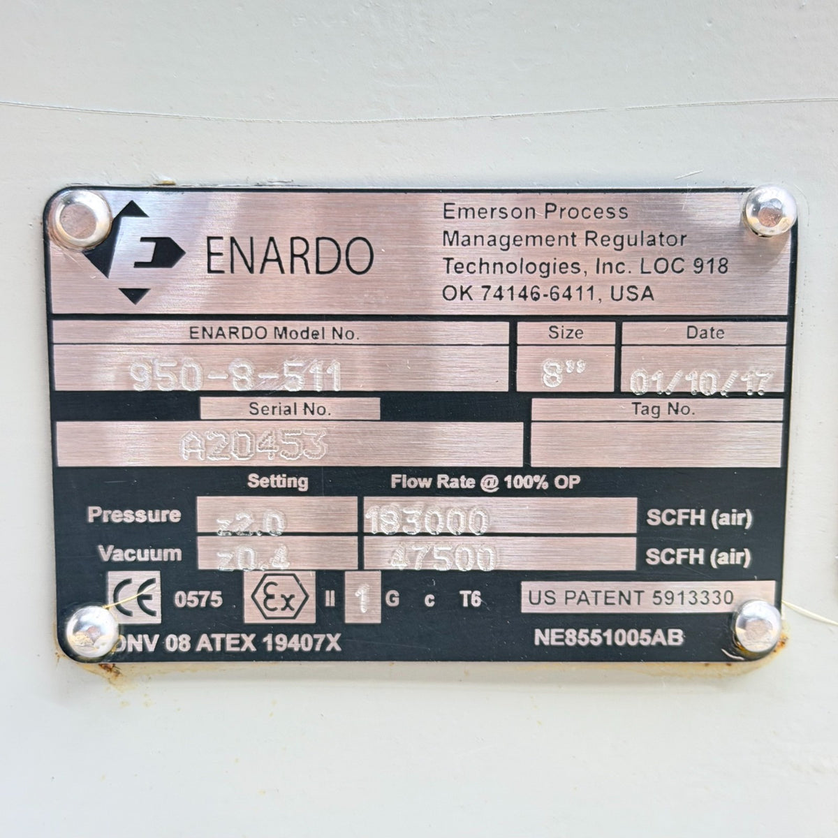 Enardo 950-8-511 nameplate