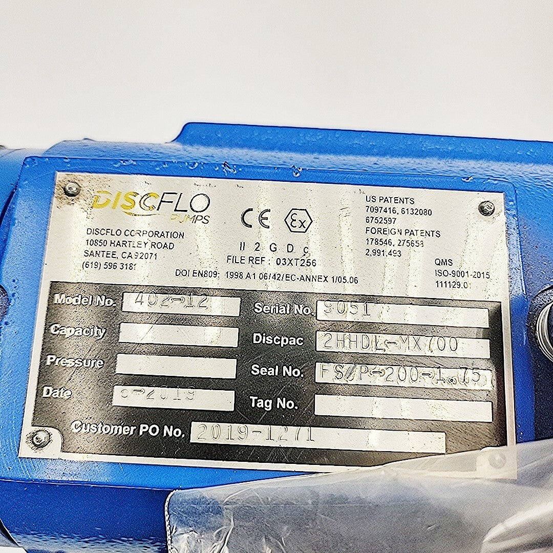 Discflo 402-12 Heavy Duty Centrifugal Disc Pump 2x3