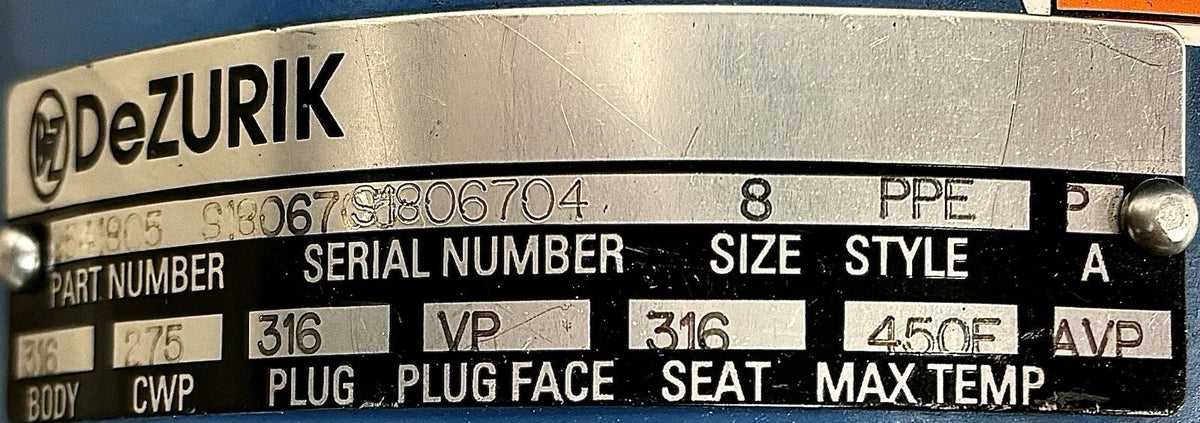 DeZurik 9541805 8 in data tag