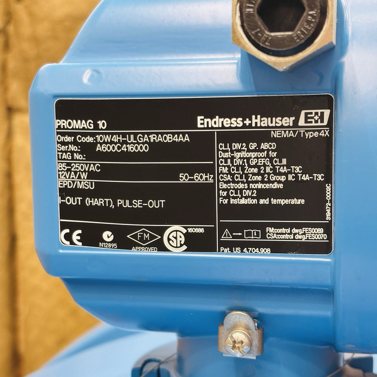 Endress+Hauser 10W4H-ULGA1RA0B4AA 16 in data tag