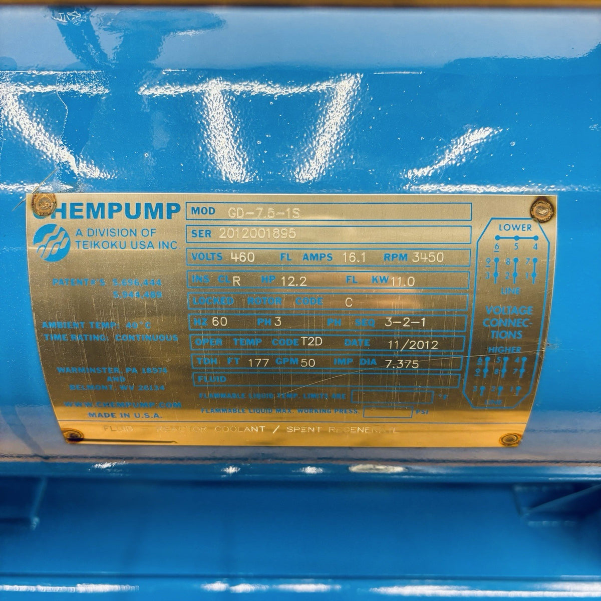 Teikoku GD-7.5-1S 1-3/4 in x 2 in nameplate