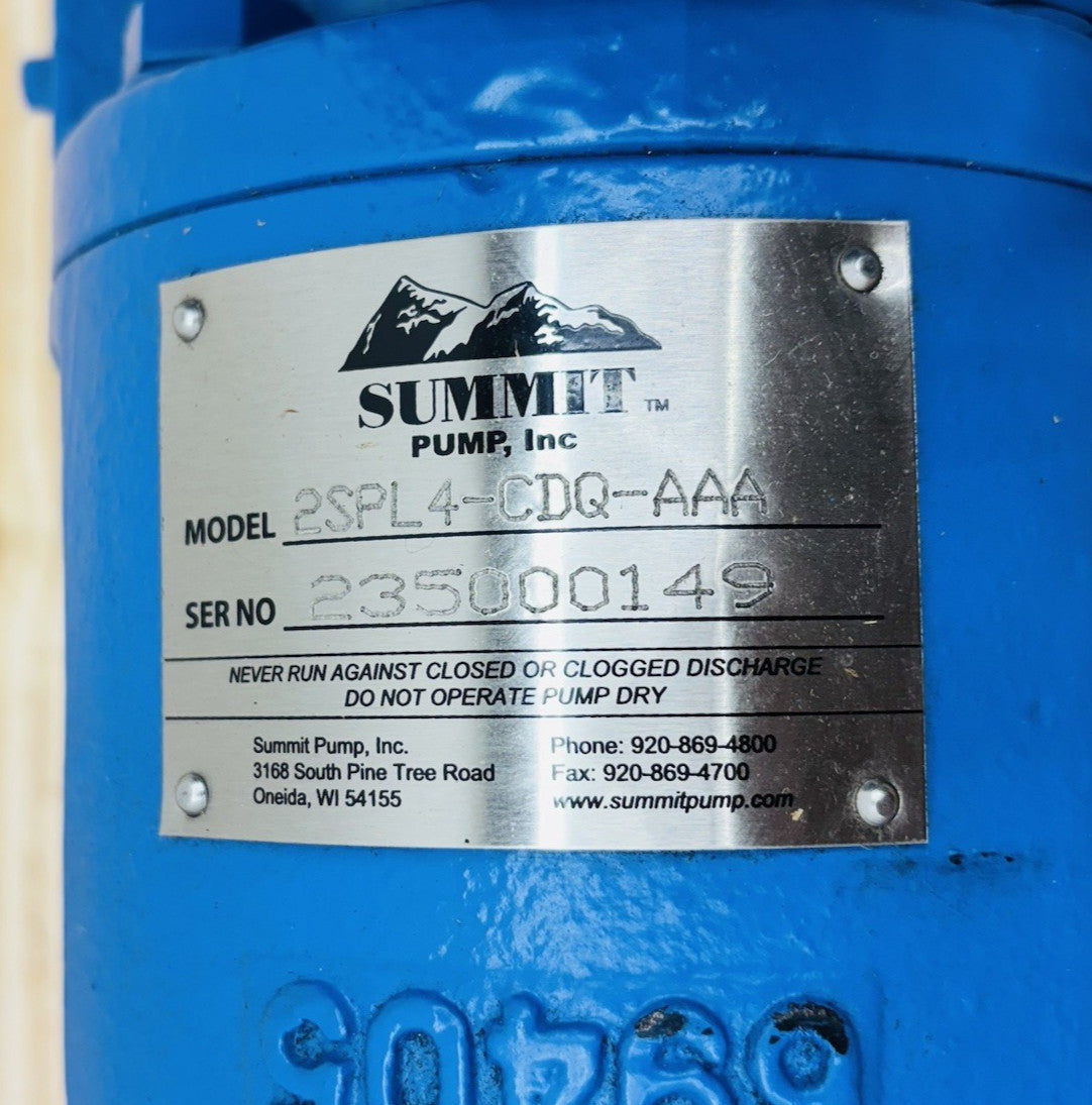 Summit Pump 2SPL4-CDQ-AAA 2.5 x 2.5 nameplate