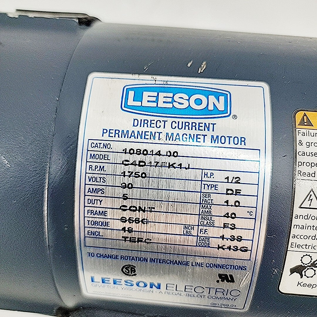 Leeson Direct Current Permanent Magnet 1/2 HP Motor C4D17FK1J
