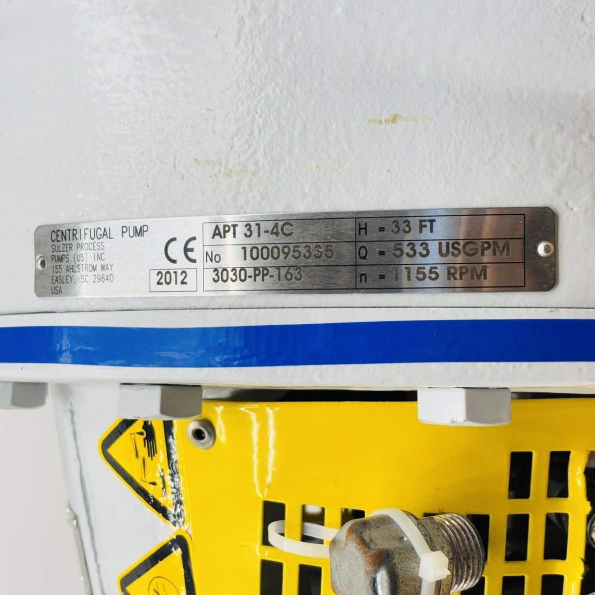 Sulzer APT 31-4C 6 in x 4 in nameplate