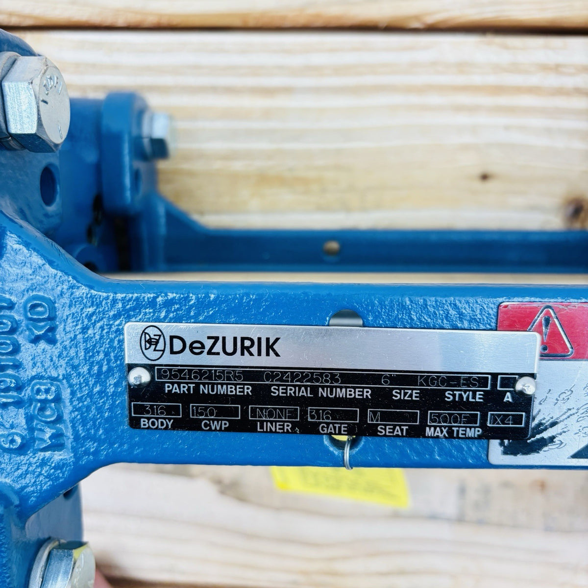 DeZURIK KGC-ES 6 in nameplate