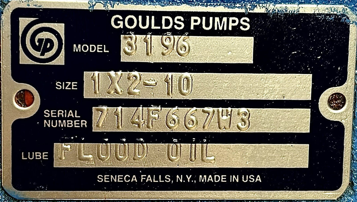 Goulds 3196 MTX 1x2-10 data tag