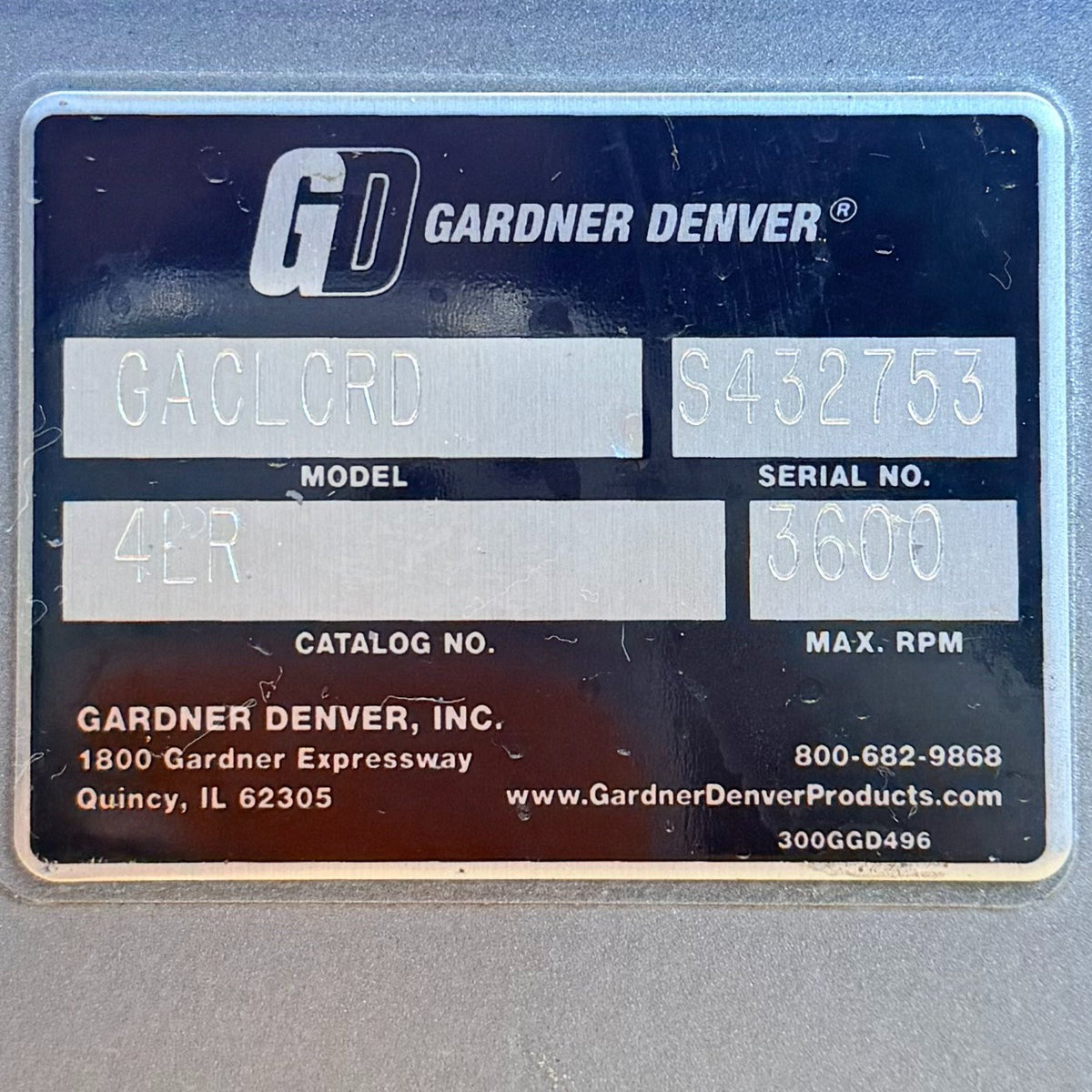 Gardner Denver GACLLCRD / 4LR 4 in nameplate
