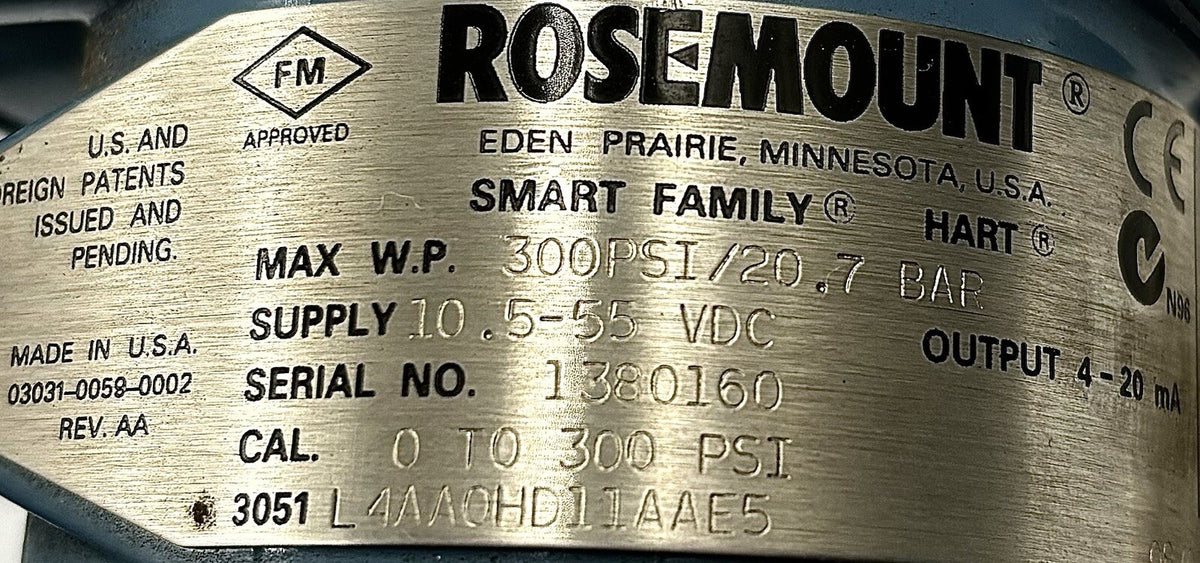 Rosemount 3051L4AA0HD11AAE5 nameplate