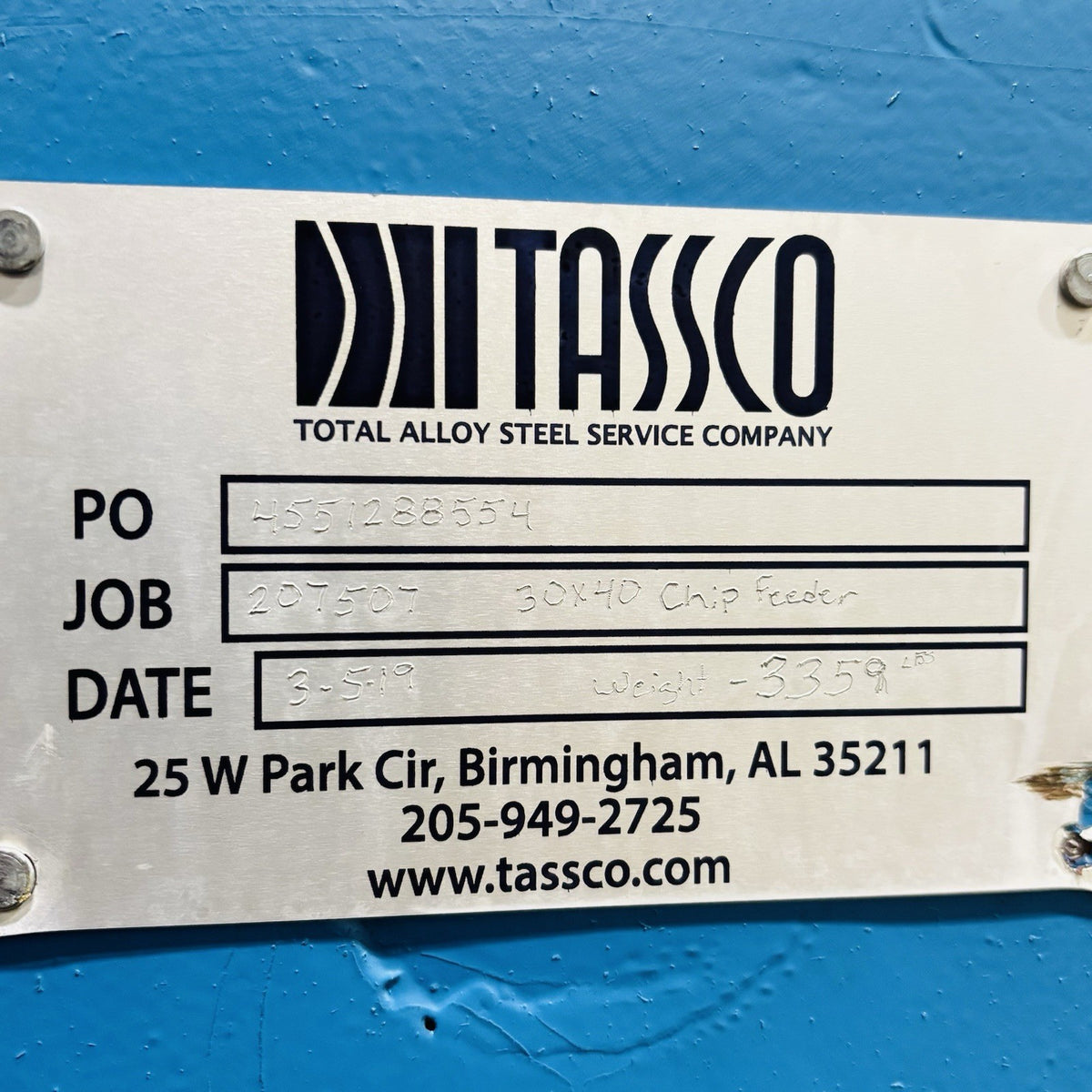 TASSCO 207507 30" x 40" nameplate